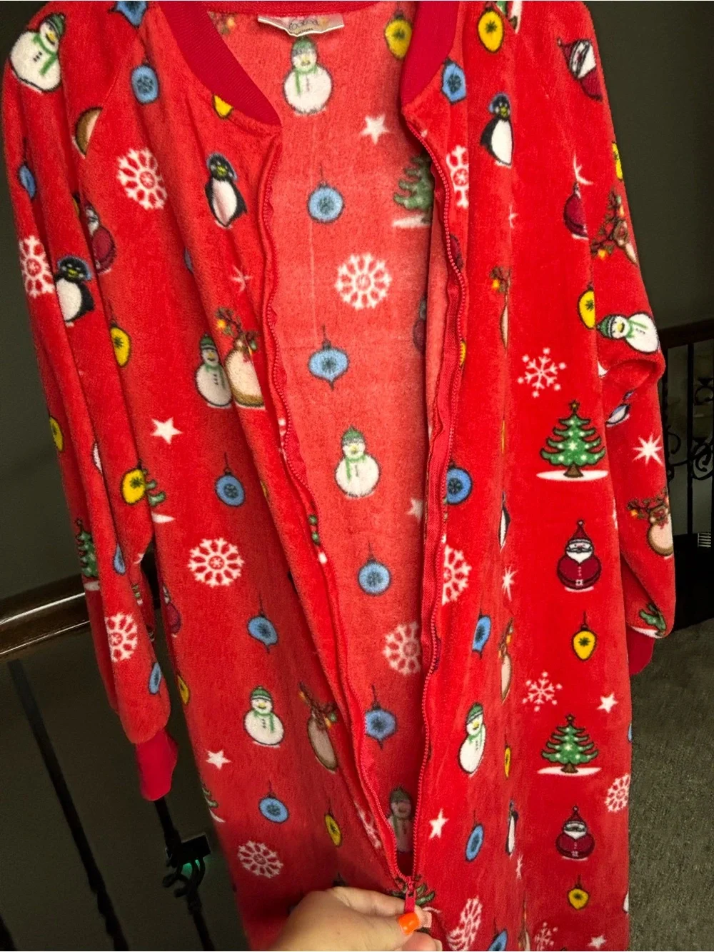 Cozy Red Holiday Fleece Onesie Pajamas with Festive Print Size S Christmas